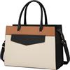 RAINSMORE Borsa Porta PC Donna Grande Lavoro Tote a Tracolla in Pelle Elegante per Scuola Università Impermeabile 15.6 Pollici Beige e Nero Marrone