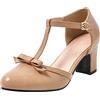 Lizoleor Mary Jane Donna Tacco Largo Medio Chiuse Sandali Con Cinturino A T Estive Retrò Casual Classiche Fiocco Francesine Apricot Numero 34 EU