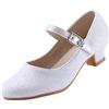 EIGHT KM Scarpe con Tacco Principessa Eleganti Lucente Comunione Cerimonia Ballerine Bambina Tacchi Ragazza EKM7015 Minerva Bianco