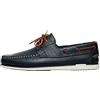 Casual Scarpe da barca da uomo in vera pelle mocassini piatti con lacci in pelle blu scuro e marrone 2 Eye Boat Shoes, Blu scuro, 41 EU Stretta