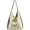 OBC Only-Beautiful-Couture OBC Made in Italy - Borsa a mano da donna in pelle metallizzata, shopper, hobo bag, a tracolla, con manico, argento, gold, ca.: 43x32x17 cm (BxHxT)