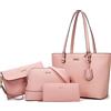 Lovematch Donne Moda Sintetico Borse In Pelle Tote Bag Borsa A Tracolla Top Handle Satchel Portafoglio Set 4 pz, Rosa, Large
