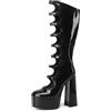 Frankie Hsu Gothic Lolita - Stivali con tacco alto al ginocchio da donna con fibbia di grandi dimensioni, in vernice nera, con piattaforma in vernice nera, nero, 40 EU
