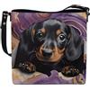 COEQINE Borsa a secchiello da donna in morbida pelle con zampa bianca e nera, Cani Bassotto Kawaii Marmo Viola, Taglia unica