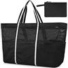 GAGAKU Borsa da spiaggia famiglia XXXL, borsa da bagno extra grande, con chiusura lampo, borsa da spiaggia in rete, per spiaggia, viaggi, colore nero/grigio/verde