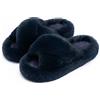Chantomoo Pantofole da Donna in Memory Foam, per Camera da Letto, in Peluche, Comode, Foderate in Finta Pelliccia, Suola Antiscivolo, Pantofole Regalo alla Moda Croce,Navy 38/39 EU
