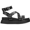 BOSANOVA Sandali stile 'Grunge' con tre strisce larghe con dettaglio di piccole borchie argentate e suola piattaforma con Bio. Chiusura con cinturino con fibbia. Scarpe da donna, Nero , 40 EU
