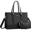 LOVEVOOK Borsa Donna PC 15.6 Pollici, Grande Borsa Lavoro per Computer, Impermeabile Shopper Laptop Tote Bag in Pelle PU e Tela, Handbag da Università Ufficio Shopper, Nero