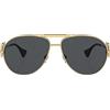 Versace Occhiali da sole unisex con montatura dorata, lenti marroni e oro, 65 mm