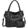 TANTOMI Borsa a mano da donna, grande borsa shopper in tinta unita vintage, con tracolla rimovibile, 2 pezzi Slouchy, borsa da lavoro per scuola, viaggi, Nero