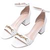 Guess Sandali Bianchi Donna Sara in Misto Pelle Dettaglio Metallico Frontale, Sandali Donna Comodi firmati Bianchi con Charm Frontale e Cinturino alla Caviglia (Numeric_39)