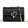 ANNI RIEL Borsa a tracolla in vera pelle con catena per donna borsa trapuntata e borsa alla moda borsa a tracolla con patta borsa da sera, Nero , Small