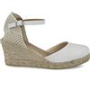 PAYMA - Sandali con Zeppa in Juta da Donna. Prodotto in Spagna in Tela. Chiusura con Fibbia alla Caviglia. Suola Interna Imbottita in Tessuto. Colore: Bianco. Taglia: EU 40