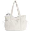 ECOHUB Borsa Tote Donna, Tote Bag in Velluto a Coste di Grande Capacità con Portabicchiere, Borsa a Tracolla Donna Ecologica con Scomparto per Laptop da 15.6 per Lavoro Viaggi Shopping, Beige