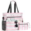 G4Free Borsa da spiaggia, impermeabile, a prova di sabbia, pieghevole, di grande capacità, per le donne, Rosa/Bianco., 35L