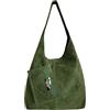 Modarno Borsa a tracolla da donna in pelle scamosciata pochette, borsa a tracolla, shopper, da donna, in vera pelle (Verde Bosco)