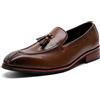 HHMYJUQA Mocassini da Uomo con Nappine in Pelle PU Senza Lacci Scarpe da Cerimonia Classici Mocassini Eleganti per Lavoro E Occasioni Formali,Marrone,44 EU