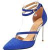 Lizoleor Sandali Tacco A Spillo Punta Con Cinturino Alla Caviglia Signora Scarpe Sposa Matrimonio Eleganti Sera Sequin Camoscio Cerimonia Sparkly Blu Numero 31 EU