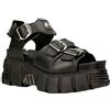 New Rock Stivali Sandalo Unisex M-BIOS101-C2 in 100% Vera Pelle Nera Metallizzata con Chiusura con Fibbia Sandali Punk Rock 5