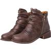 CRETUAO Stivaletti da Donna con Tacco Basso e Grosso,Comodi Stivaletti Invernali con Cerniera Laterale e Punta Tonda,Scarpe Eleganti Casual in Pelle Vintage