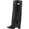 ticticlily Stivali Donna Invernali Cowboy Stivaletti Alti Tacchi Biker Fold Over Boots con Tacco