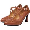 CRETUAO Décolleté Brogue da Donna con Cinturino Incrociato,Scarpe Eleganti Mary Jane con Tacco Medio e Punta a Punta,décolleté Vintage vittoriane con Tacco Alto da Ballo in Chiesa,1 Brown,40 EU