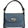 Modarno mini borsa in Vera pelle dollaro con chiusura a moschettone a forma di ape, borchie laterali, catena metallica rimovibile, manico in pelle (Azzurro Scuro)
