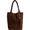 Modarno Borsa shopper da donna in vera pelle scamosciata, con custodia per gioielli dello stesso colore - Borsa a mano - Borsa a spalla (Testa di Moro)