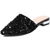 CRETUAO Sabot Piatti con Cinturino con Paillettes da Donna, comode Scarpe Mary Jane a Punta, Sandali Eleganti da Ufficio per Feste di Matrimonio,Nero,39 EU