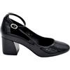 Malu Shoes Scarpa Decollete Donna Nero Lucido Punta semiquadrata con Tacco Largo 6 cm Cinturino Regolabile alla Caviglia (38 EU)