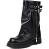 Lroey Reoly Donna Stivali a Metà Polpaccio Zip Stivali Piatti con Plateau Tacco Medio Punta Rotonda Moda Stivali da Festa, W383Pm Nero Numero 38 EU