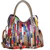 Segater® Borsa Tote Multicolore da Donna in Vera Pelle - Grande Borsa a Mano Patchwork Colorata - Hobo Purse a Tracolla
