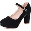 Lroey Reoly Scarpe Mary Jane da Donna con Tacco Largo, Pompe al Tallone Alto Punta Rotonda Fibbia Vestito Pumps con Plateau Eleganti Scarpe da Sera Wsgoou Nero Numero 46 EU