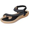 Amissz Sandali Donna Sandalo Estive Eleganti Scarpe Bassi Eleganti Strass Decorato Comodi Piatto Infradito da Mare Stile 1 Nero 36 EU