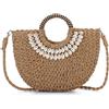 EVEOUT Borsa a Tracolla Paglia Donna Estate Boho Borsa a Cesto Rotonda Rattan Intrecciata Borse a mano con Conchiglia per Spiaggia Matrimonio