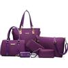 Lengender Donna Moda Set di 6 Borse in Pelle PU: Borsa a Mano + Borsa Shopper + Borsa a Tracolla + Portafoglio + Portacarte + Pochette, viola.