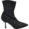 Malu Shoes Tronchetto Stivaletto Donna Effetto calzino con Tacco a Spillo Basso 7 cm con Paillettes Nero Zip Interna (38 EU)