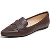 Feversole Women's Loafer Flat Pointed Fashion,Mocassino da Donna a Punta Piatta alla Moda Slip On Comfort Guidare Le Scarpe da Ufficio Marrone Pianura Twist Bow Size 38EU
