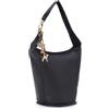 Catwalk Collection Handbags - Borsa a Spalla in Pelle da Donna - Borsa a Secchiello Media - con Ciondolo a Forma di Gatto - Glastonbury - Nero