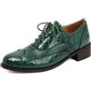 Lizoleor Francesine Donna Tacco Largo Medio Punta Rotonda Scarpe Stringate Oxford British Comodo Ruffles Vintage Verde Numero 38 EU/39CN