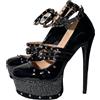 Frankie Hsu Décolleté sexy con plateau e rivetti a spillo, classiche scarpe con tacco alto in ecopelle nera, alla moda, con strass, grandi dimensioni, gemme metalliche, cinturini alla caviglia per