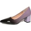 qibusleen Scivolare su Pelle Verniciata Low Blocco Pompe per Le Donne 2.36 inch Corte Scarpe Donna Punta Chiusa Tacchi grossi Due Tono Lavoro Abito Scarpe Pompa-Viola-44
