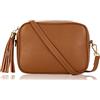 Montte Di Jinne Borsa a tracolla da donna con cerniera e nappa, tracolla regolabile, 100% vera pelle, Made in Italy, Abbronzatura scura., Length: 20cm Height: 15cm,Width: 8cm