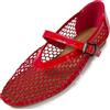 MISSCAI Ballerine Estive Donna Mary Jane in Rete Scarpe Basse Eleganti con Cinturino e Fibbia Punta Chiusa Ballerine Traforate Traspiranti per Ufficio Cerimonia e Casual Rosso 41
