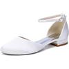 Yhsdfcn Ballerine Mary Jane in Raso Bianco Donna, Scarpe da Sposa a Punta Tonda con Cinturino alla Caviglia e Taglio D'Orsay, Eleganti Scarpe Basse da Cerimonia