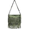 Modarno Borsa a tracolla con frange in camoscio - borsa tracolla donna in pelle scamosciata (Verde Acqua)