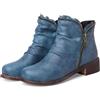 CRETUAO Stivaletti da Donna con Tacco Basso e Grosso,Comodi Stivaletti Invernali con Cerniera Laterale e Punta Tonda,Scarpe Eleganti Casual in Pelle Vintage