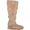 Malu Shoes Stivali Donna Indianini Tortora al Ginocchio con Frange Zeppa Interna 5 cm e Stemma Scamosciati Alti Moda