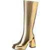 Lizoleor Square Toe Largo Fit Side con Cerniera Donna Knee Stivali Al Polpaccio Plateau Solid Color Tacco a Blocco Eleganti Long Stivali da Vestito Oro Numero 39 EU/40Cn