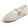 Feversole Girls Cute Dress,Ragazze Mary Jane Strap Scarpe Basse Ballerine da Principessa Scarpe da Scuola Piatte Fiore Nero Cinturino Elastico in Pizzo Beige 33 EU
